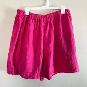 Nettle Studios Hot Pink Linen Mid-Easy Shorts